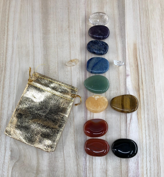 Pack rodados planos 7 chakras 12 minerales